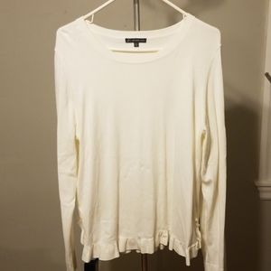 White ruffled sweater